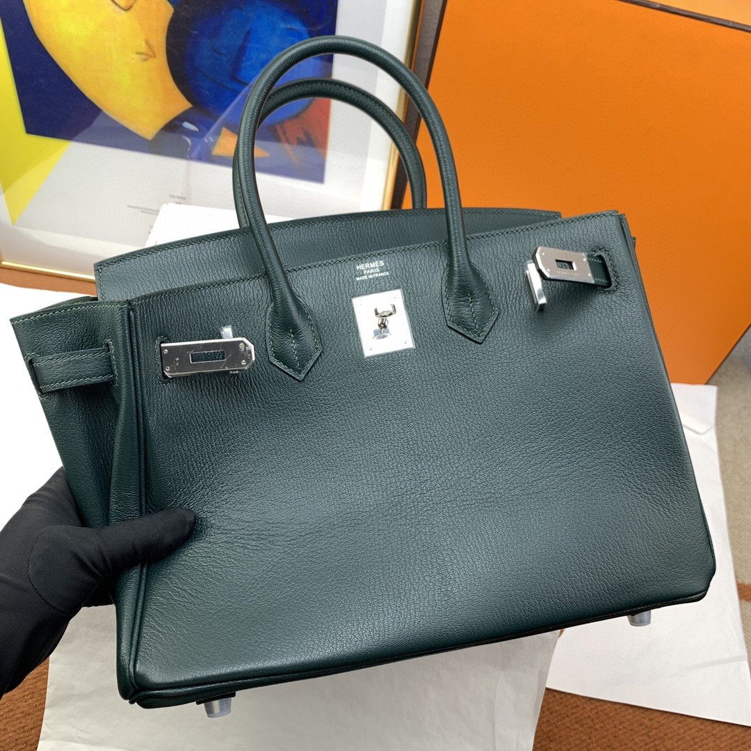 GLAMI Birkin Nata Swift Dark Blue For Women Silver Toned Hardware 11.8in/30cm