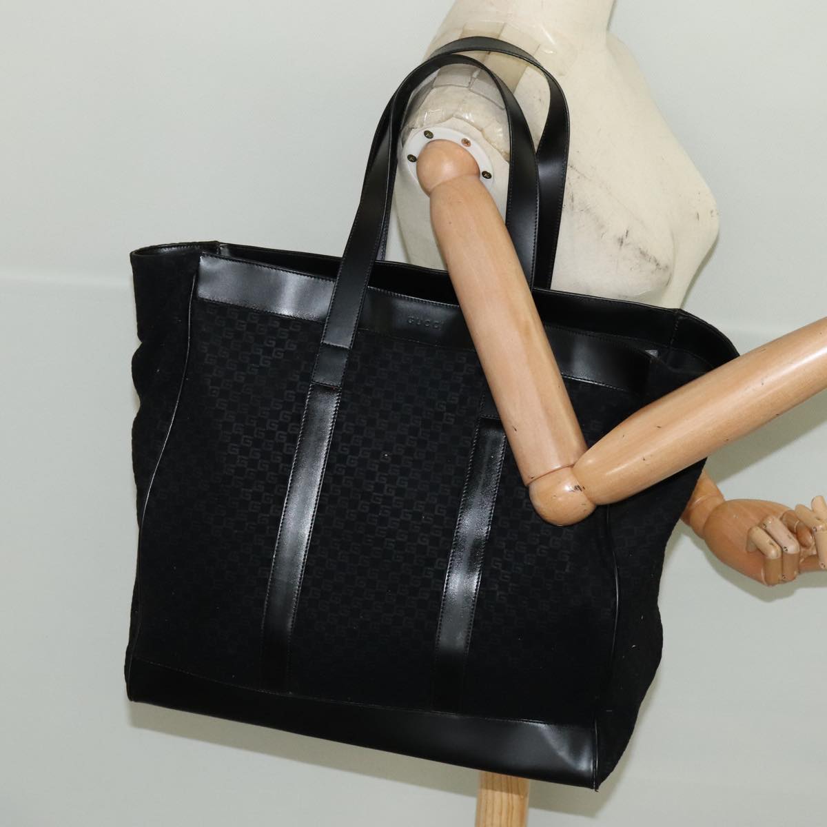 GUCCI Square GG Canvas Tote Bag Outlet Black Silver 91384 100086