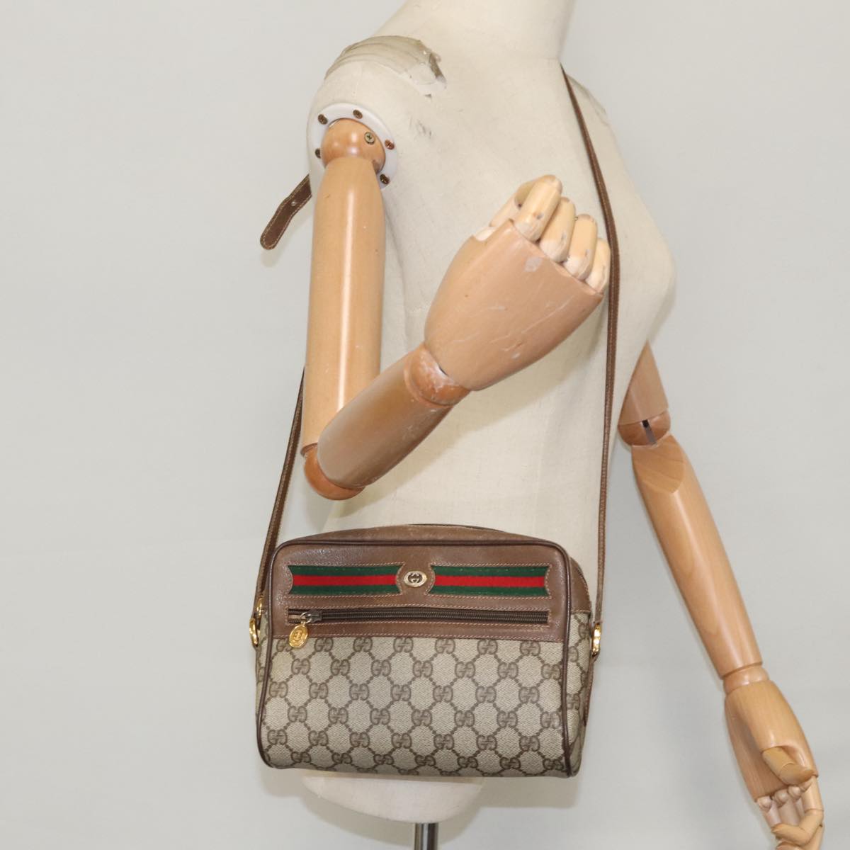 GUCCI GG Supreme Web Sherry Line Shoulder Bag PVC Beige 119 02 087 100147