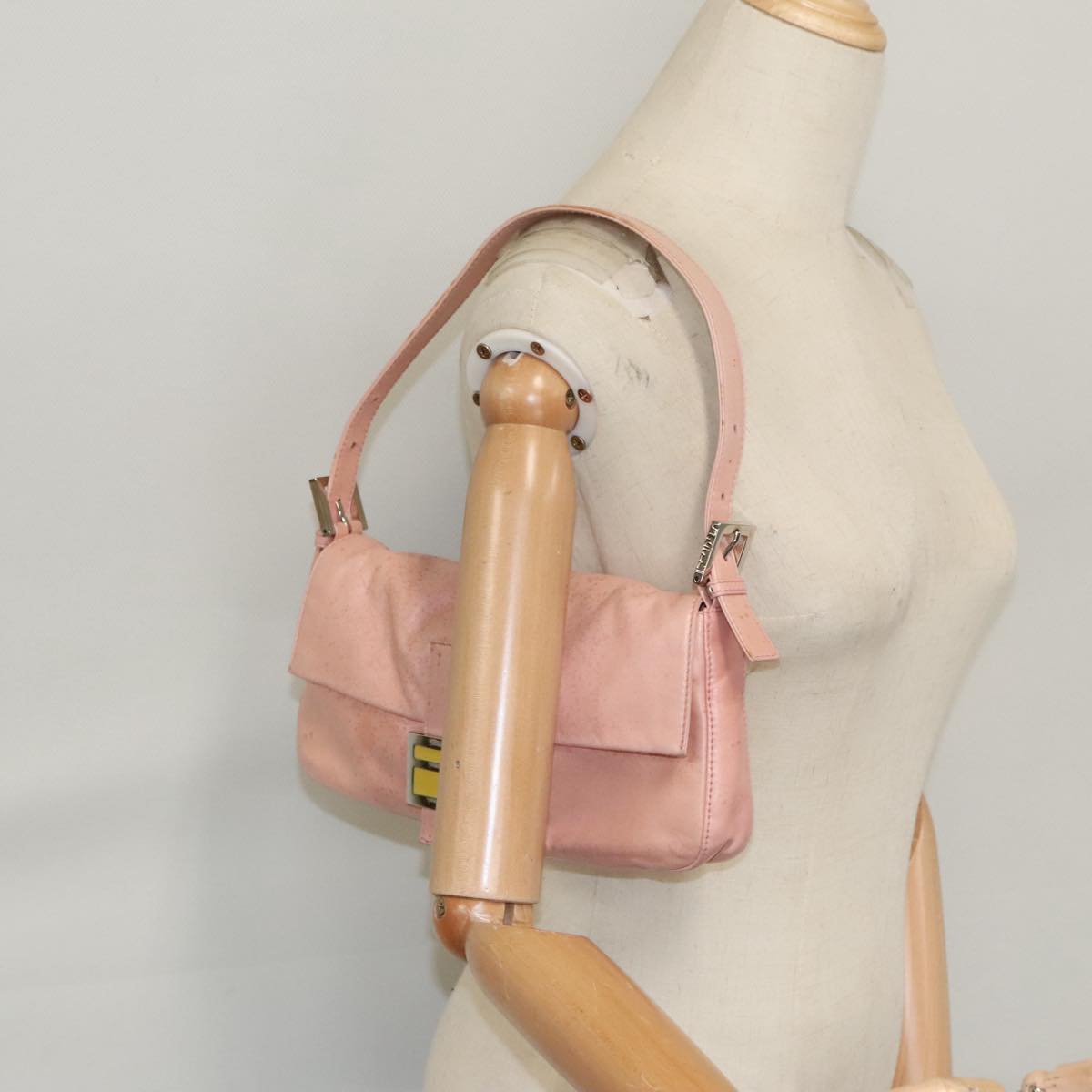 FENDI Mamma Baguette Shoulder Bag Leather Pink Silver 100213