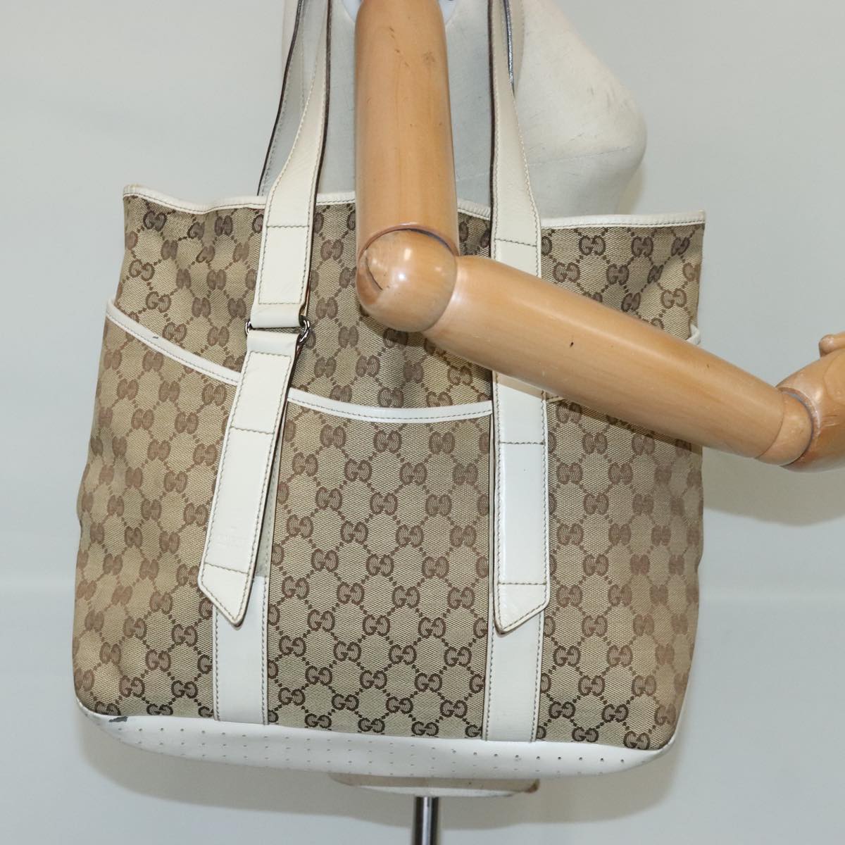 GUCCI GG Canvas Tote Bag Beige Silver 145971 100260