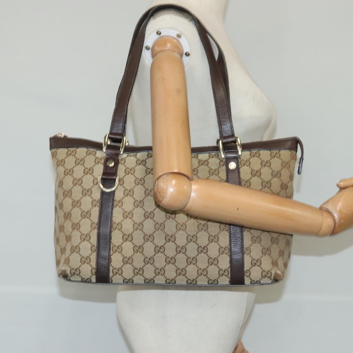 GUCCI GG Canvas Tote Bag Beige Gold 141470 100283