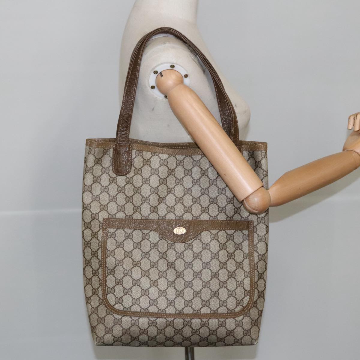 GUCCI GG Supreme Tote Bag PVC Leather Beige Gold 39 02 003 100684