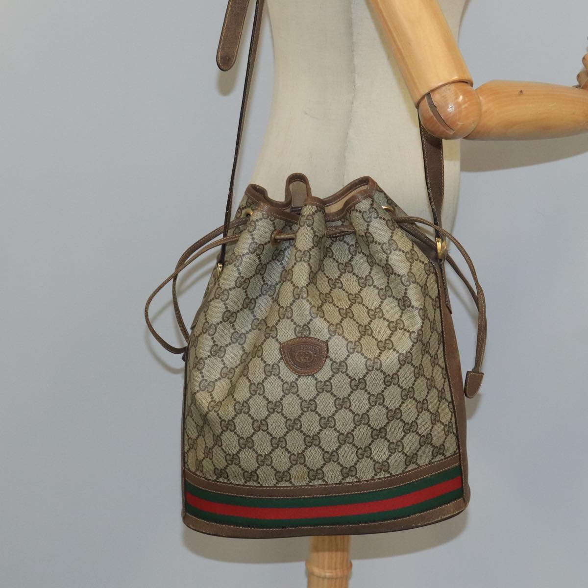 GUCCI GG Supreme Web Sherry Line Shoulder Bag PVC Beige 001 084 0850 100711