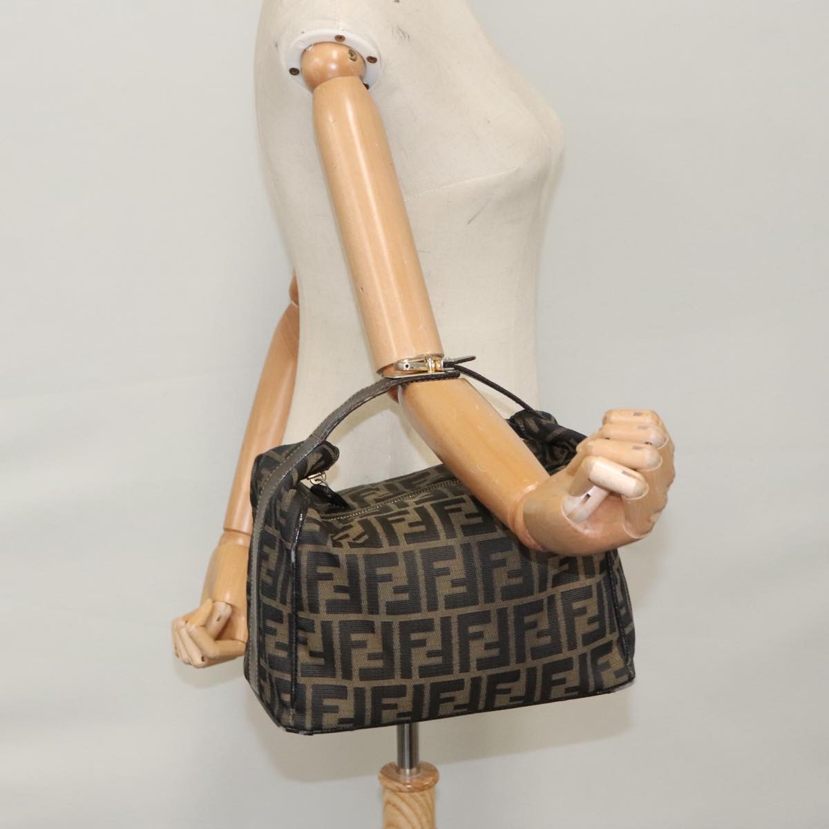FENDI Zucca Canvas Vanity Hand Bag Brown 101351