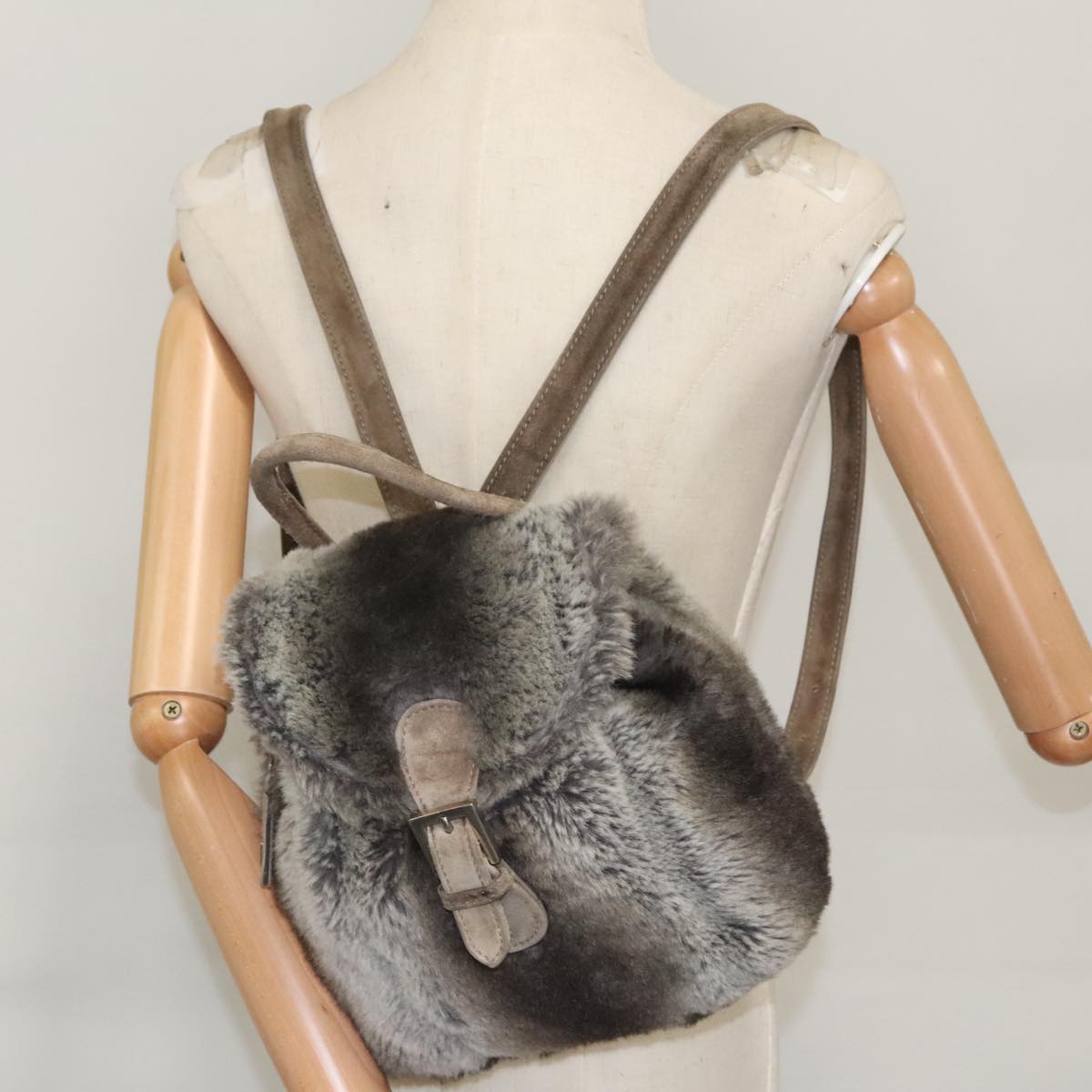 FENDI Backpack Suede Gray Silver 101519