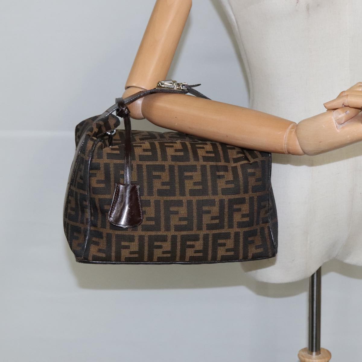 FENDI Zucca Canvas Vanity Hand Bag Brown Black 102121