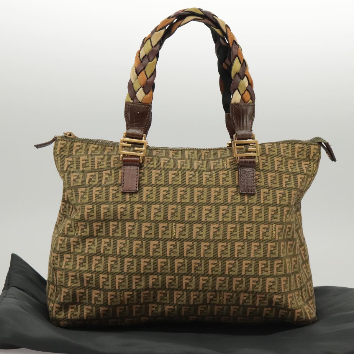 FENDI Zucchino Canvas Hand Bag Khaki 8BH138 102160