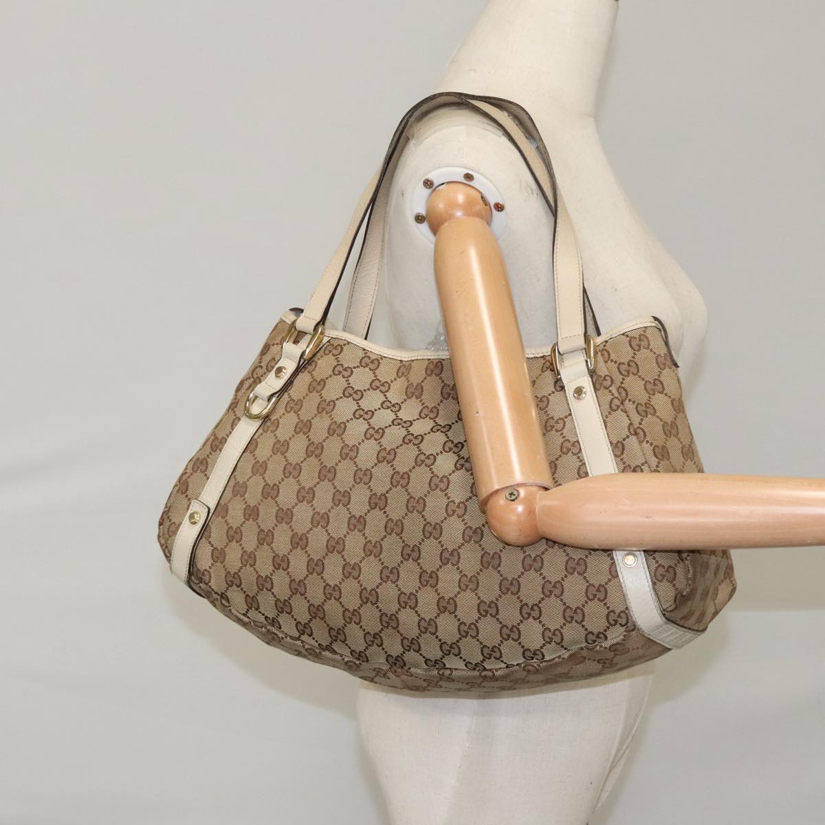 GUCCI GG Canvas Abbey Tote Bag Beige Gold 130736 102266