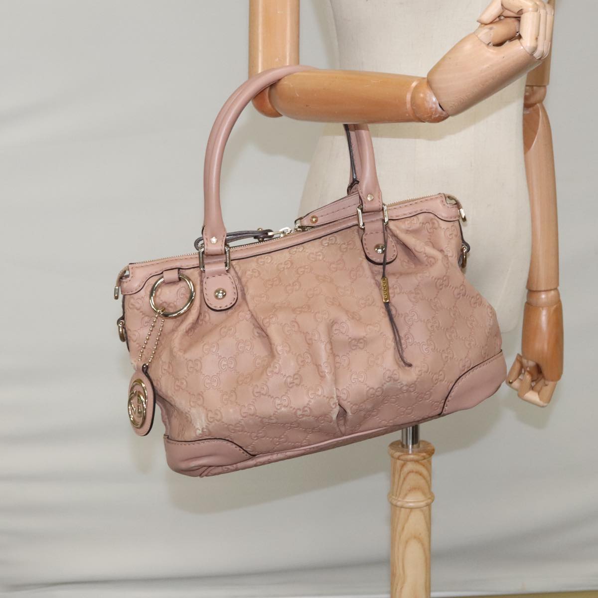 GUCCI GG Canvas Guccissima Hand Bag Leather Pink 247902 102270
