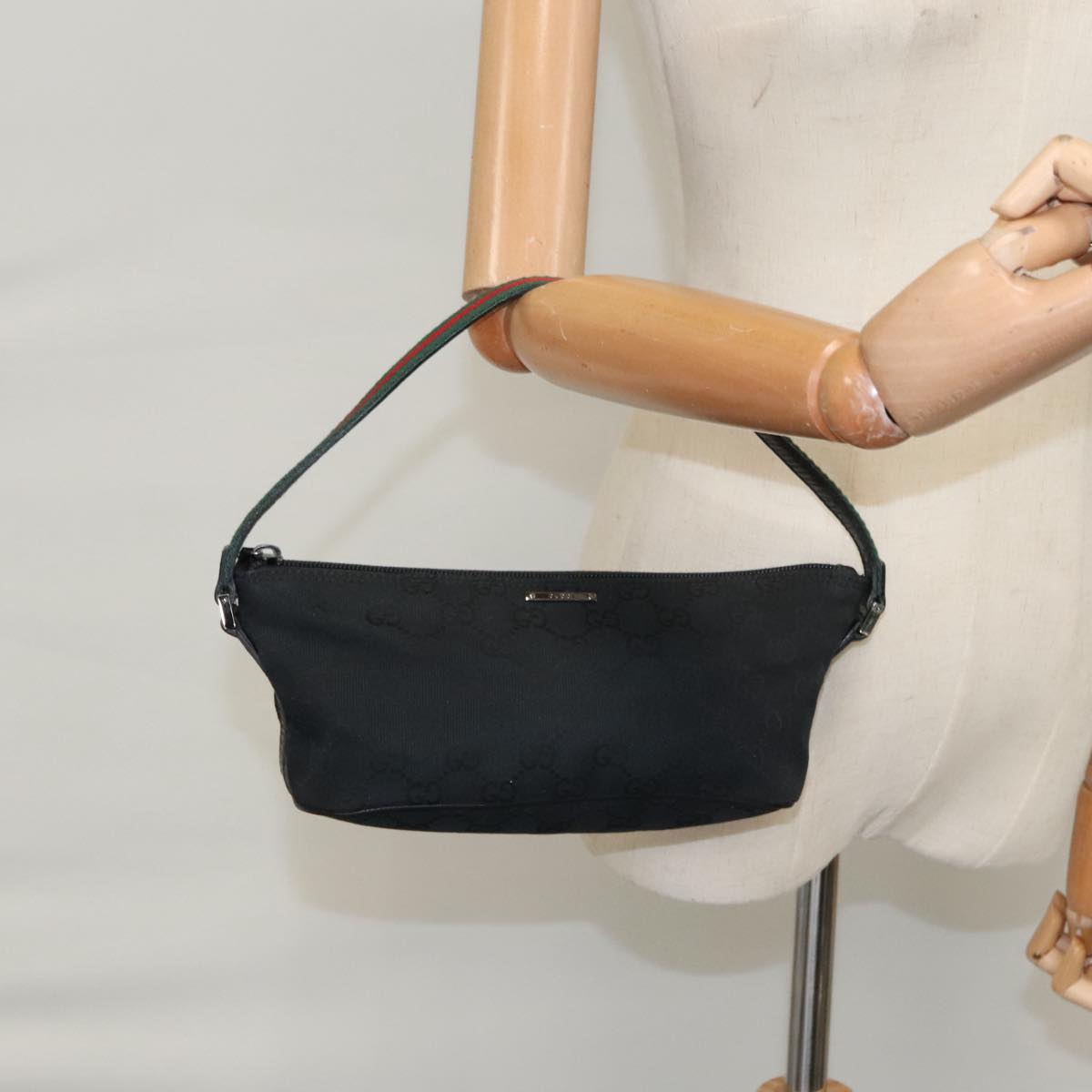 GUCCI GG Canvas Web Sherry Line Pouch Black Gold Red 141809 102283