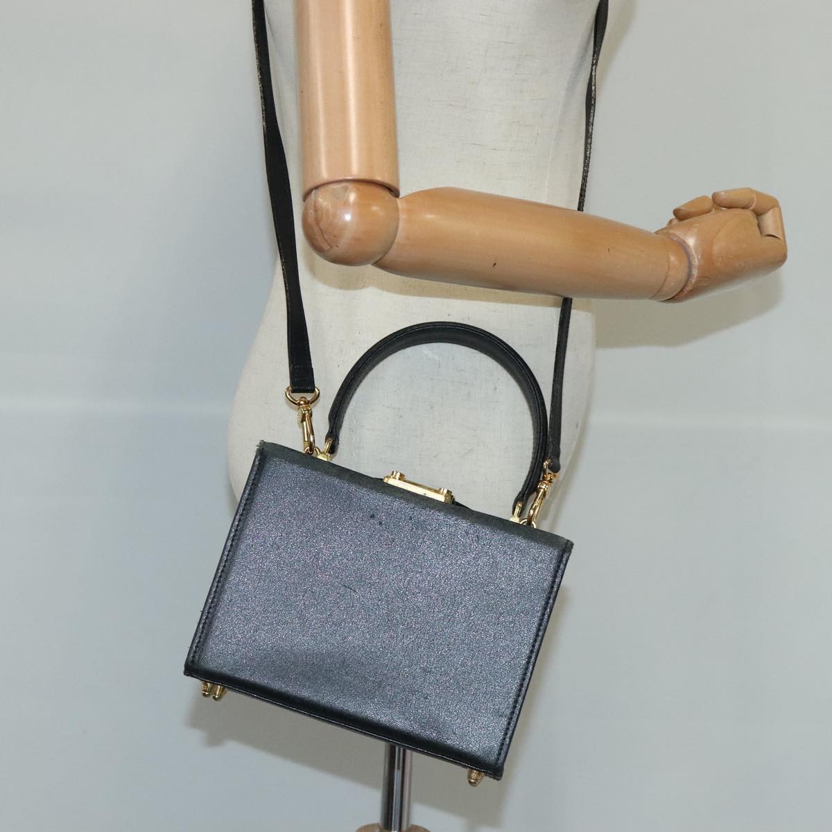 FENDI Hand Bag Leather 2way Black Gold 102531
