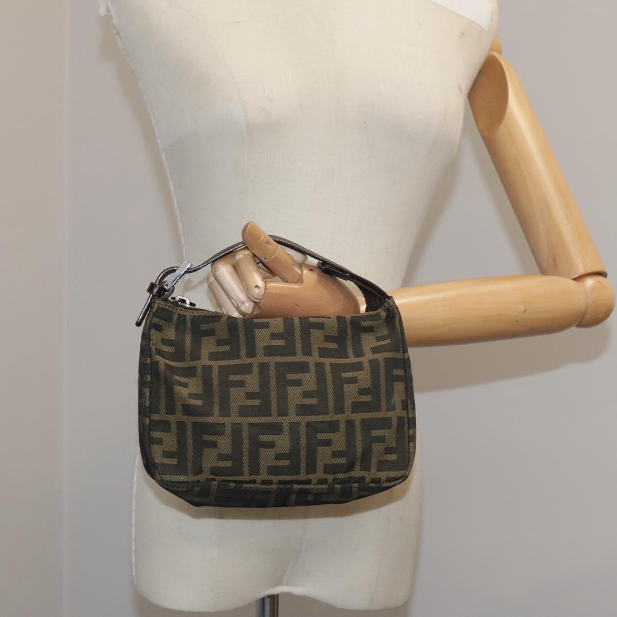 FENDI Zucca Canvas Hand Bag Brown Black 102655
