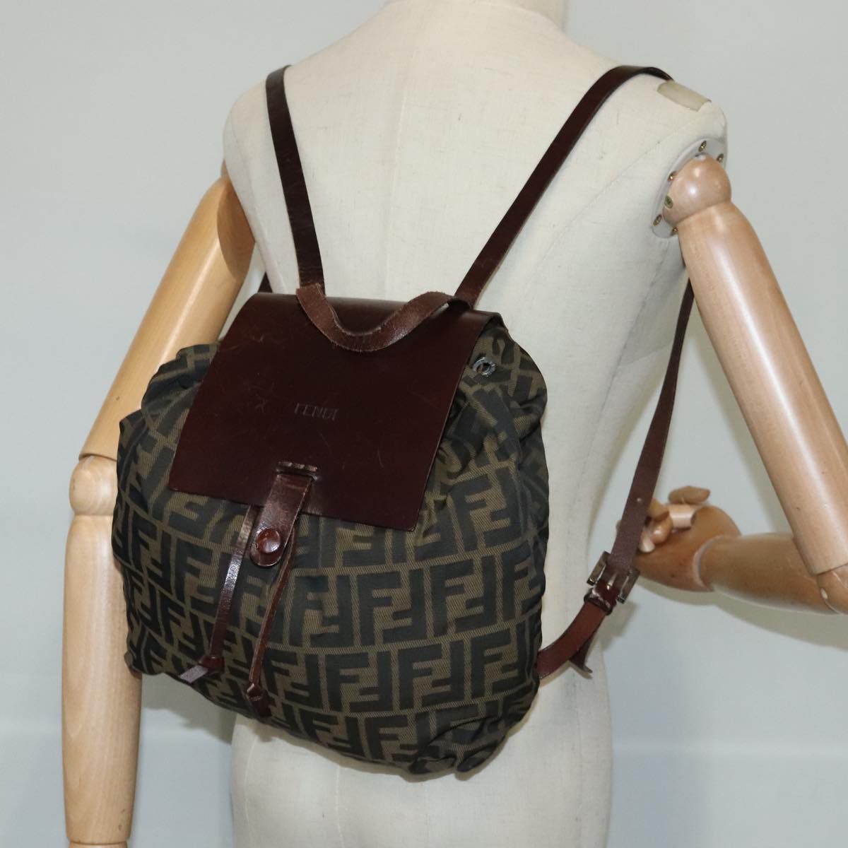 FENDI Zucca Canvas Backpack Brown Black Silver 103545