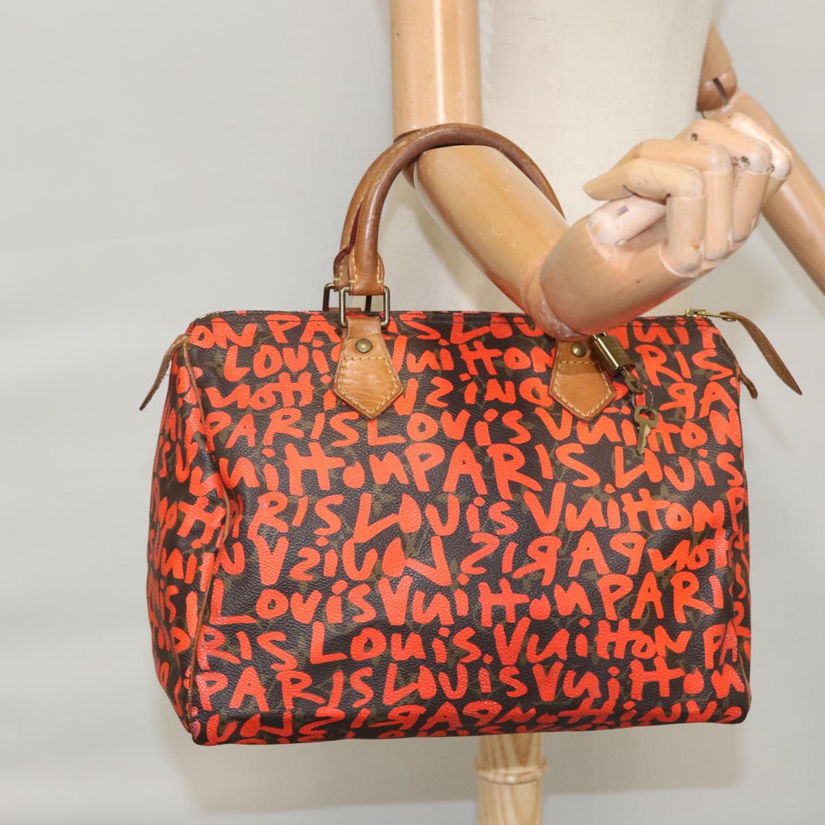LOUIS VUITTON Monogram Graffiti Speedy 30 Hand Bag Orange M93705 LV 104188A