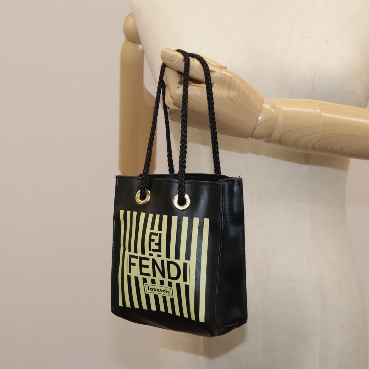 FENDI Mini Hand Bag Leather Black Green 104482