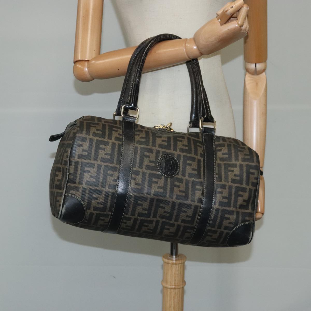 FENDI Zucca Canvas Boston Bag Brown Black 104558