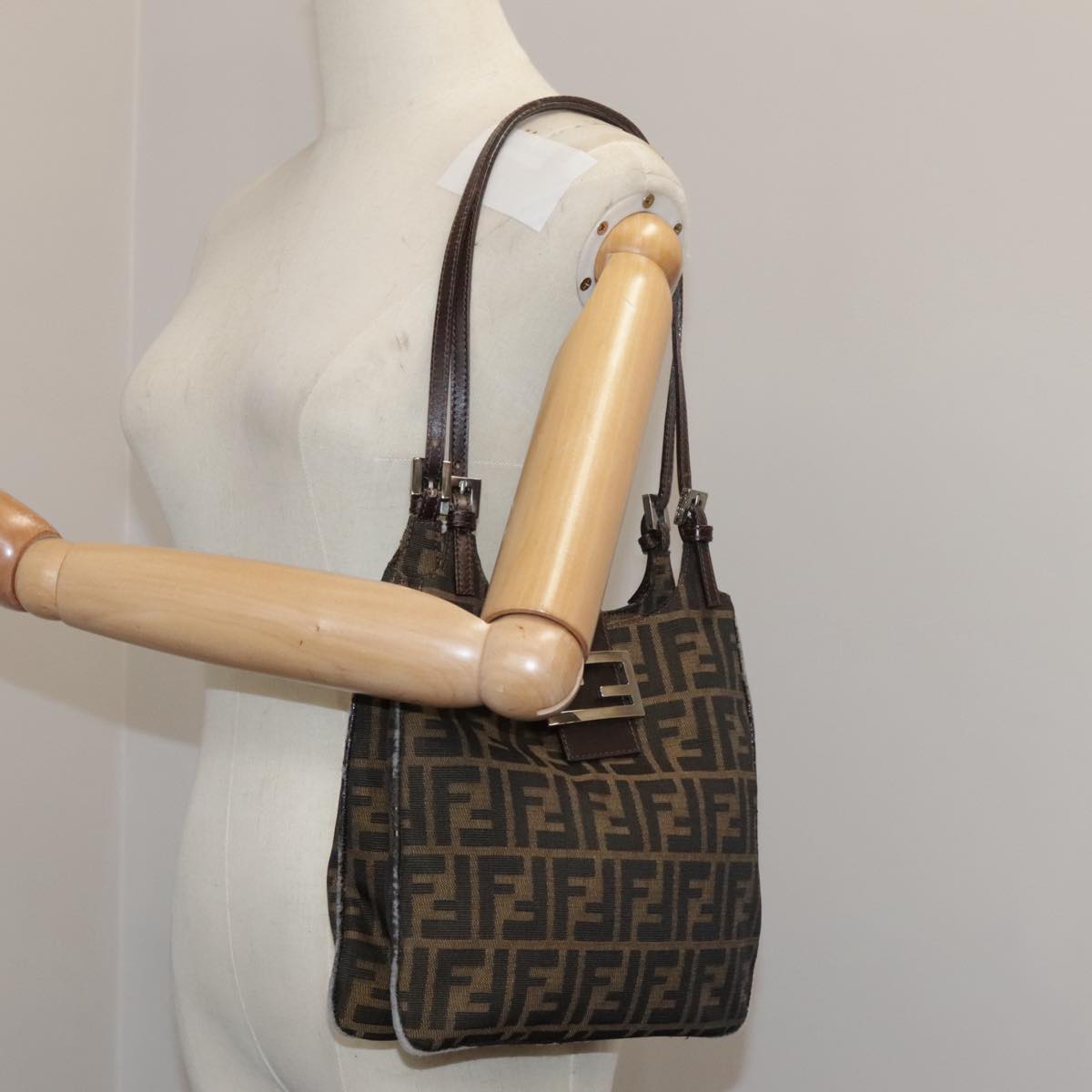 FENDI Zucca Canvas Shoulder Bag Brown 104730