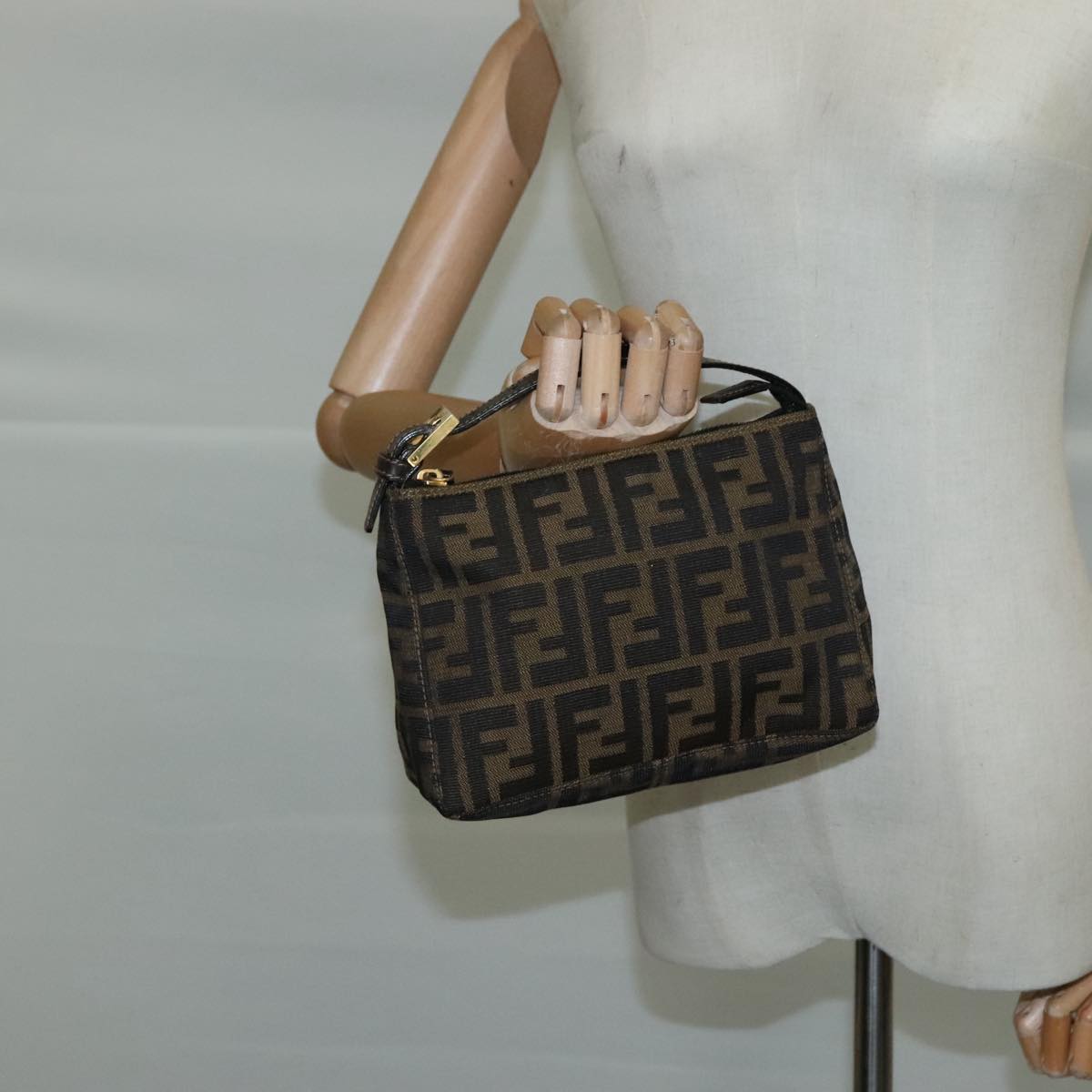 FENDI Zucca Canvas Hand Bag Brown 104859