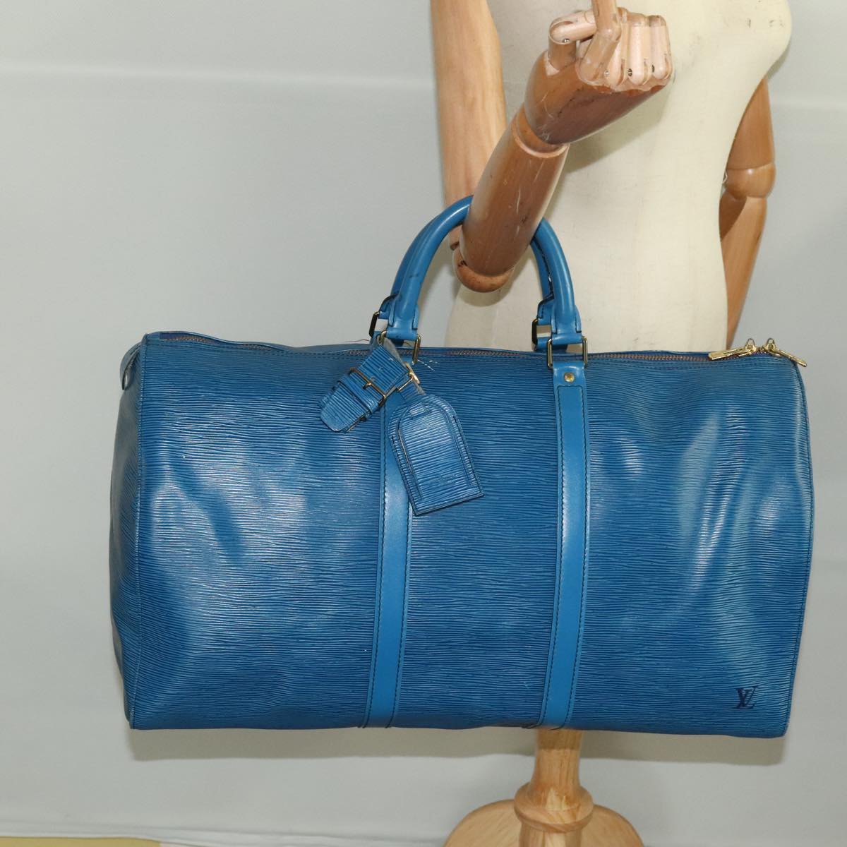 LOUIS VUITTON Epi Keepall 50 Boston Bag Blue M42965 LV 105218
