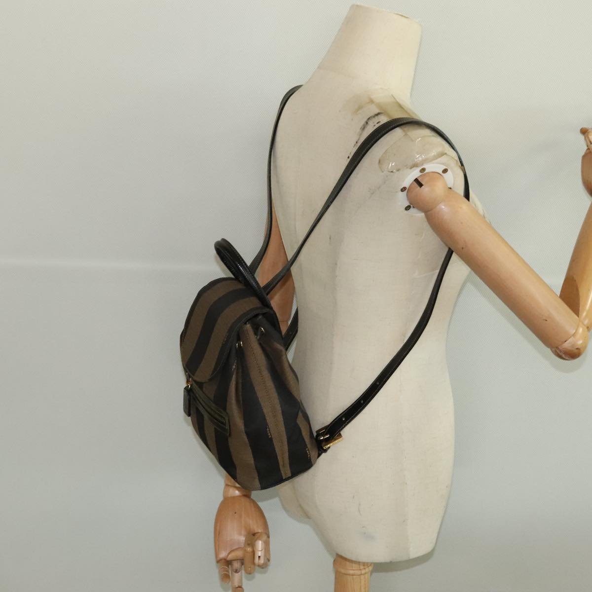 FENDI Pecan Canvas Backpack Beige Black Gold 106338