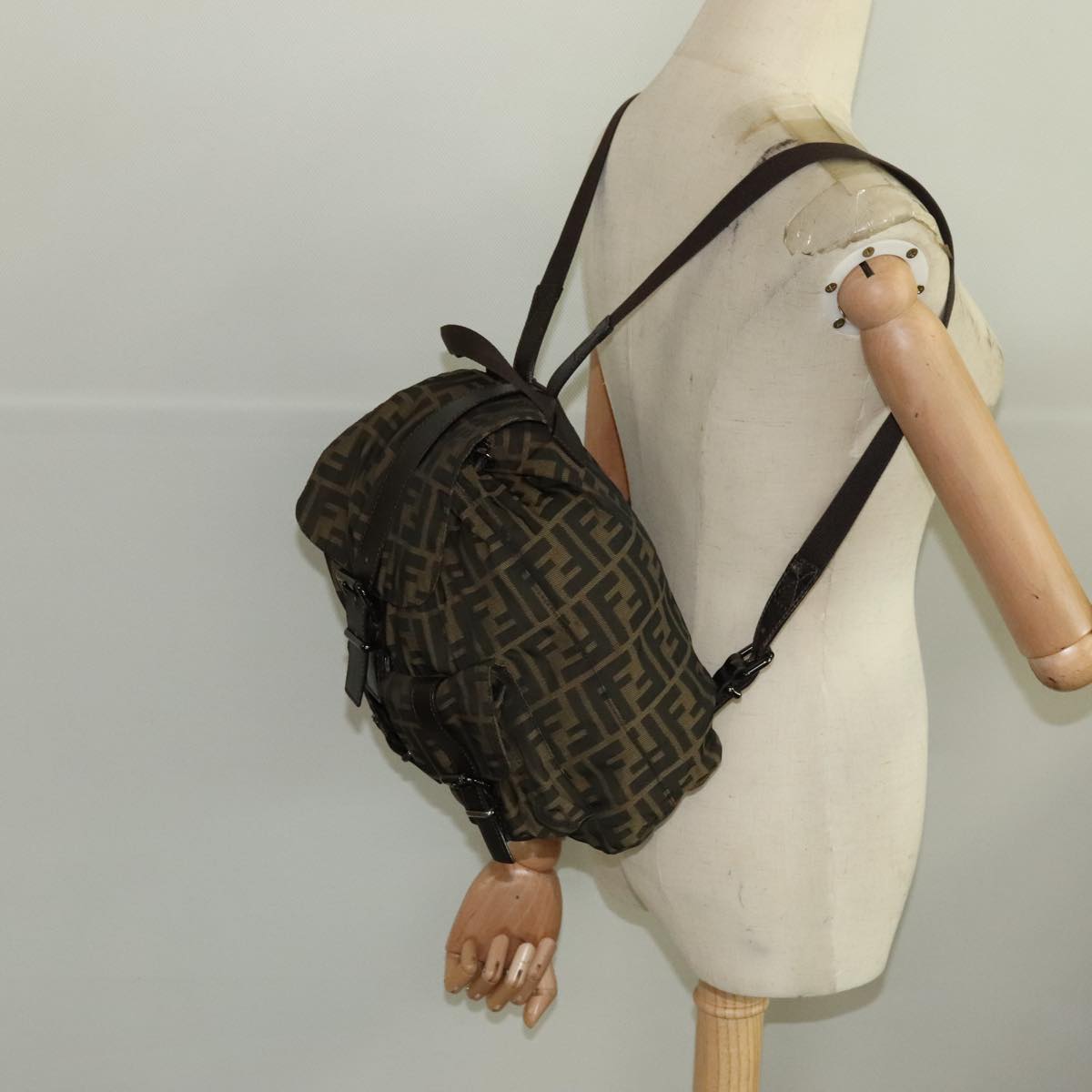 FENDI Zucca Canvas Backpack Brown Black Gold 106544