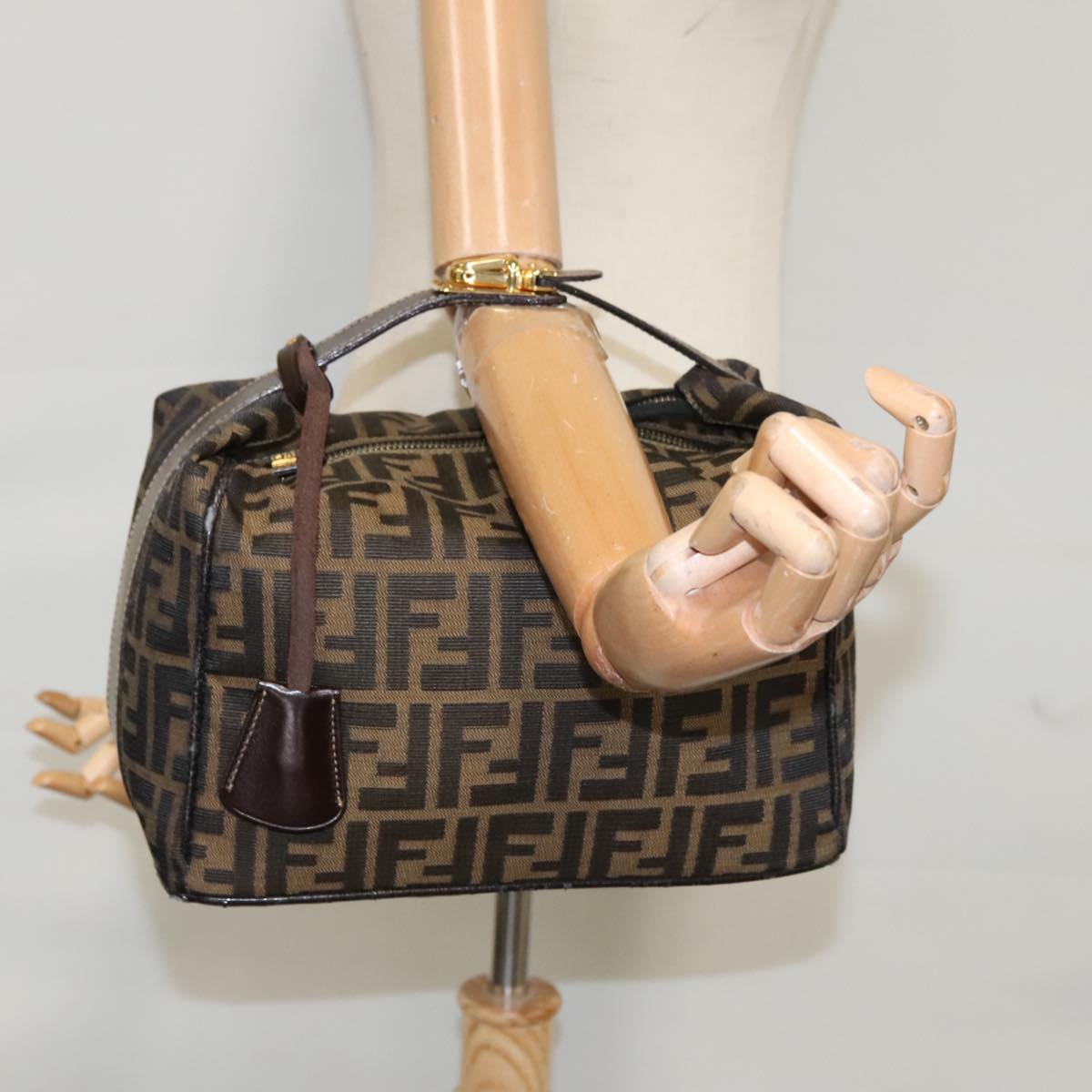 FENDI Zucca Canvas Vanity Pouch Brown Black gold 107233