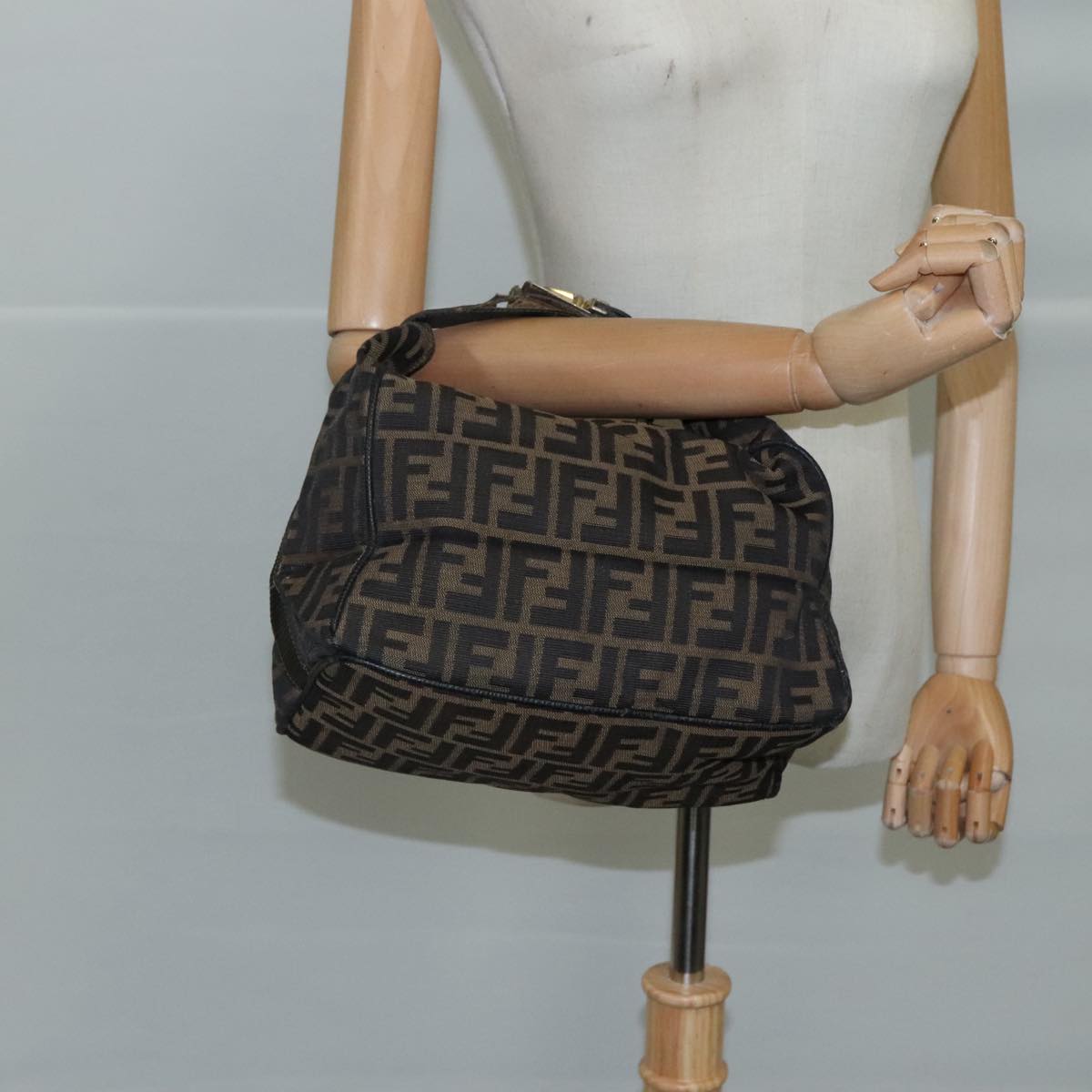 FENDI Zucca Canvas Vanity Pouch Brown Black 107277