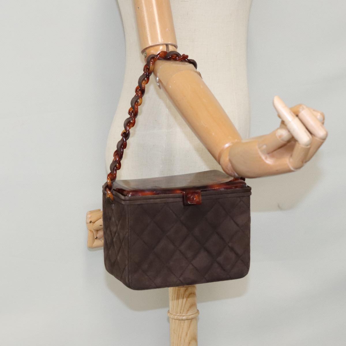 CHANEL Matelasse Hand Bag Suede Brown CC 107629