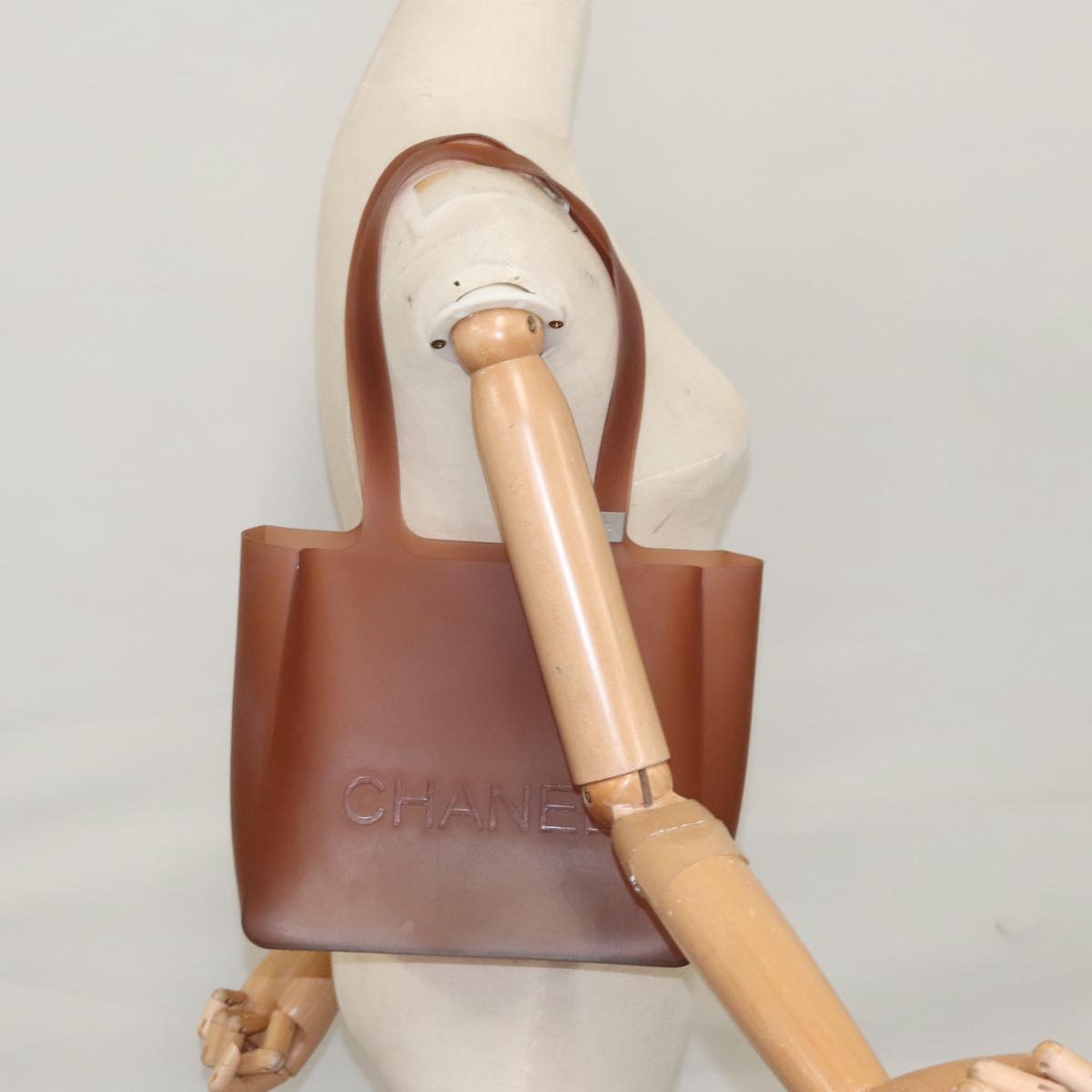 CHANEL Tote Bag Rubber Brown CC 108641