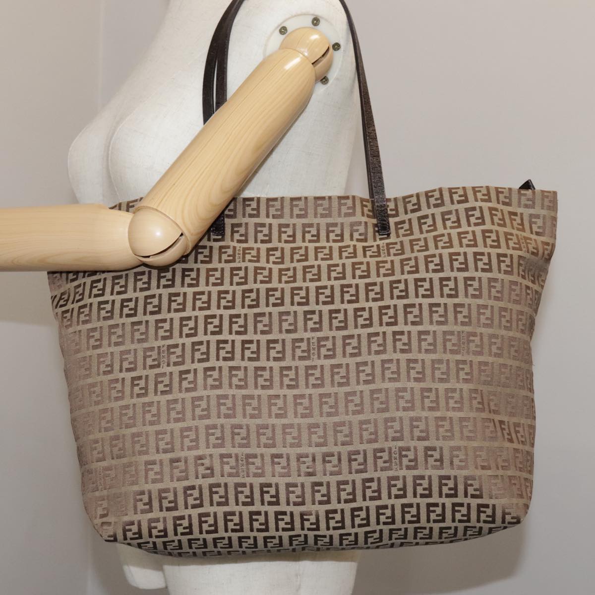 FENDI Zucchino Canvas Tote Bag Brown 108741