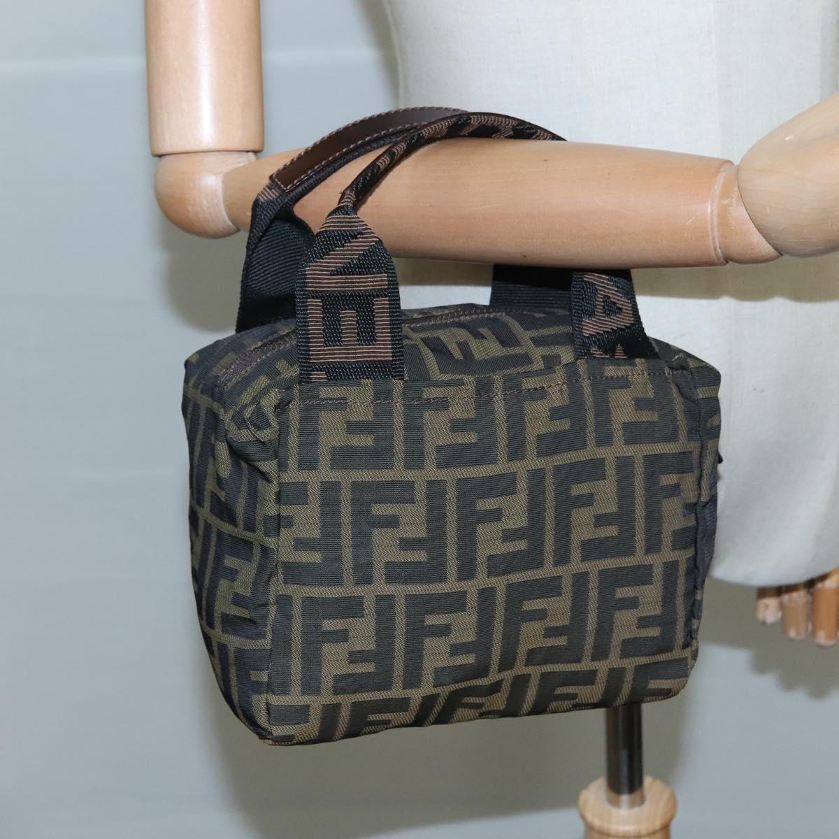 FENDI Zucca Canvas Hand Bag Brown Black 109157