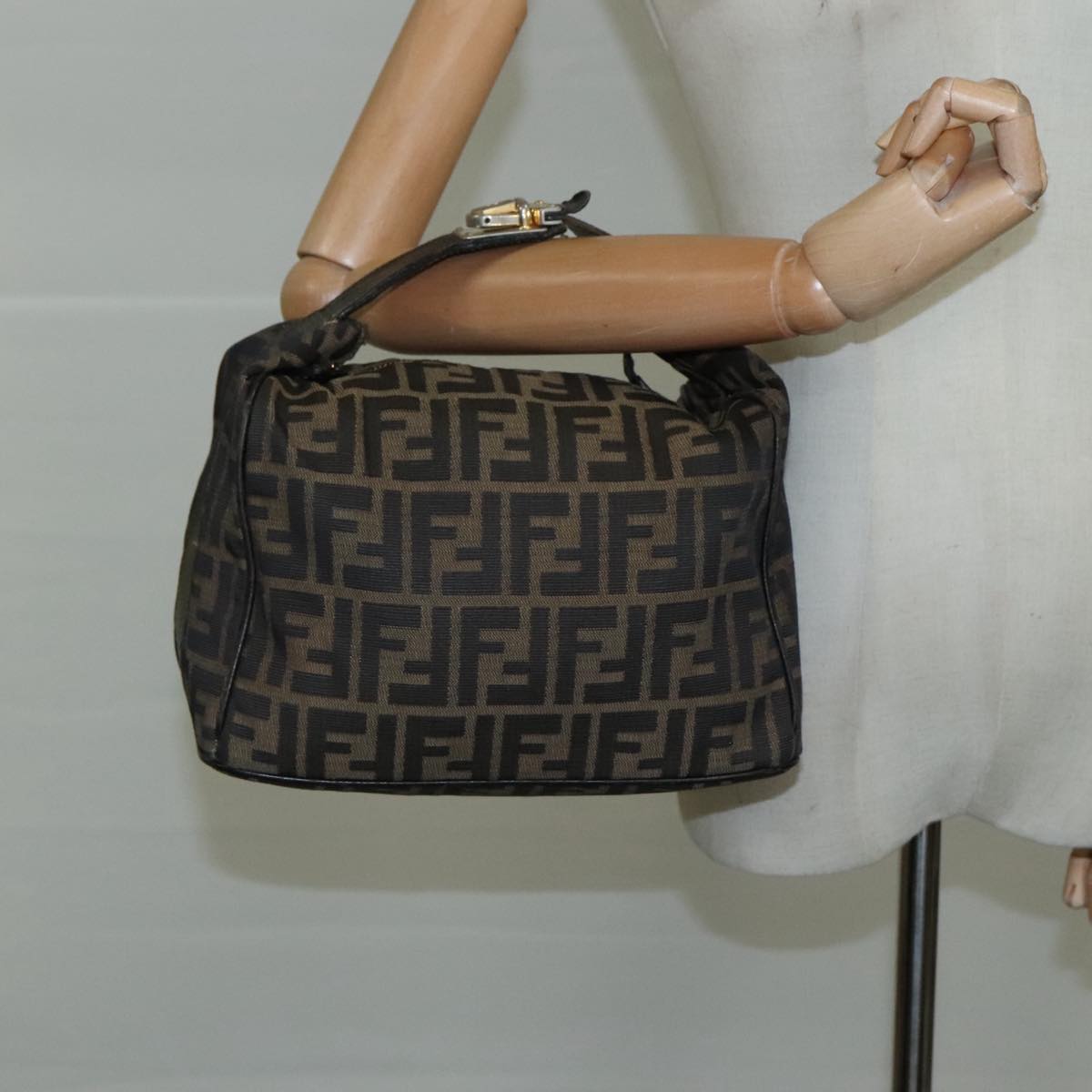 FENDI Zucca Canvas Hand Bag Brown Black 109509