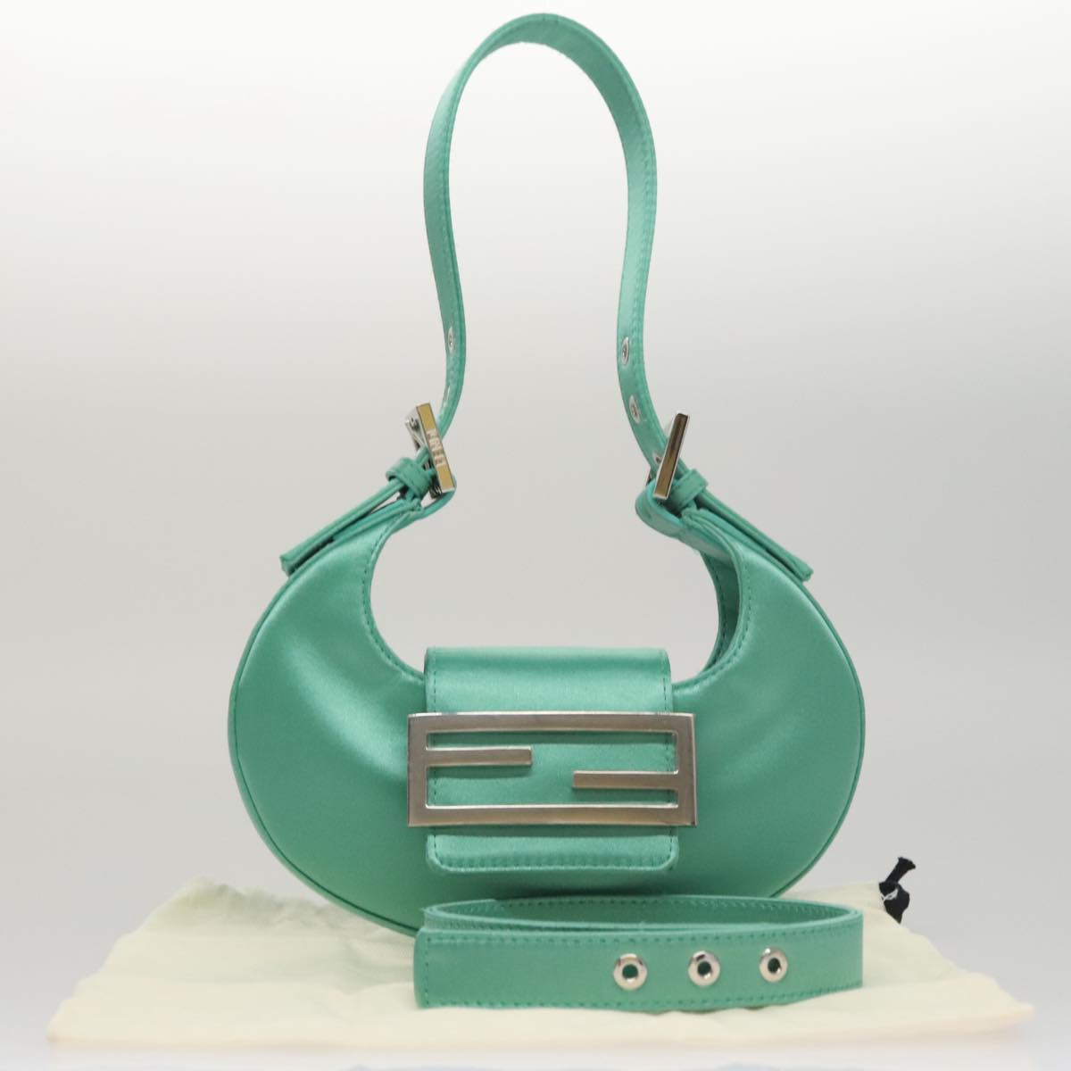 FENDI Hand Bag Satin Green 109715SA