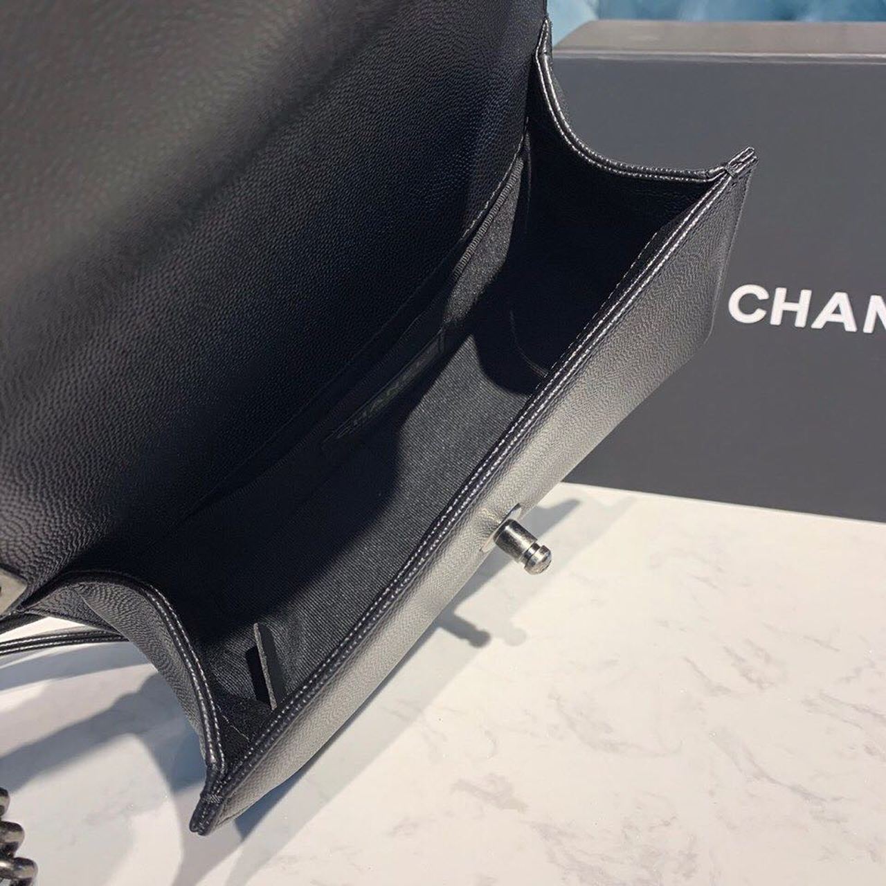 CHLMeGLAMIum Boy HandBag Silver Hardware Black For Women 7.8in/20cm