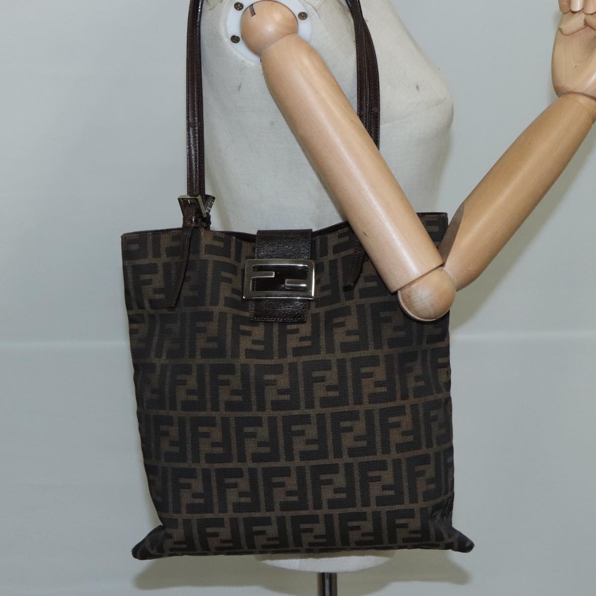 FENDI Zucca Canvas Tote Bag Brown Black 109930