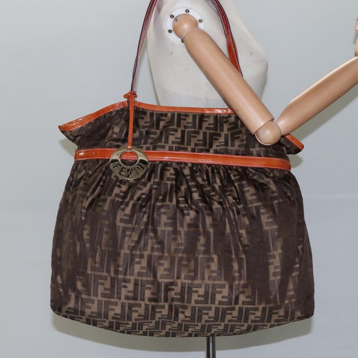 FENDI Zucca Canvas Shoulder Bag Brown Black 110282