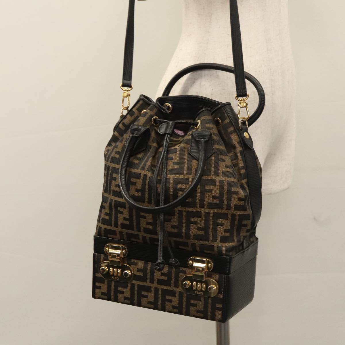FENDI Zucca Canvas Hand Bag 2way Brown Black 110819
