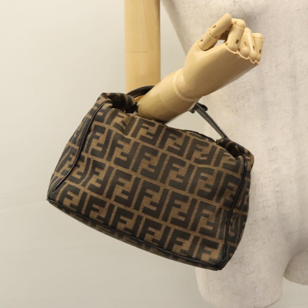 FENDI Zucca Canvas Hand Bag Brown Black gold 111097