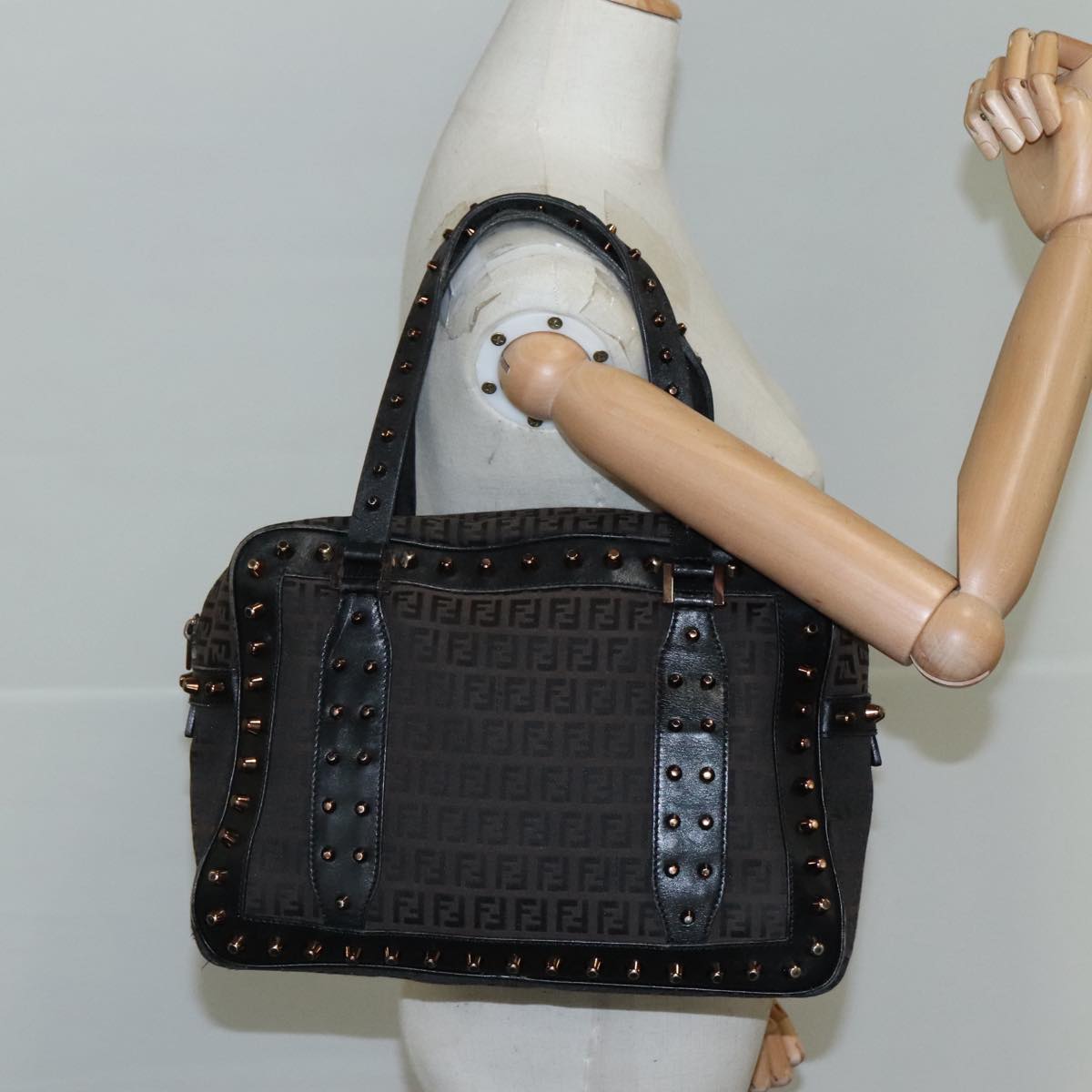 FENDI Zucchino Canvas Hand Bag Black 111601