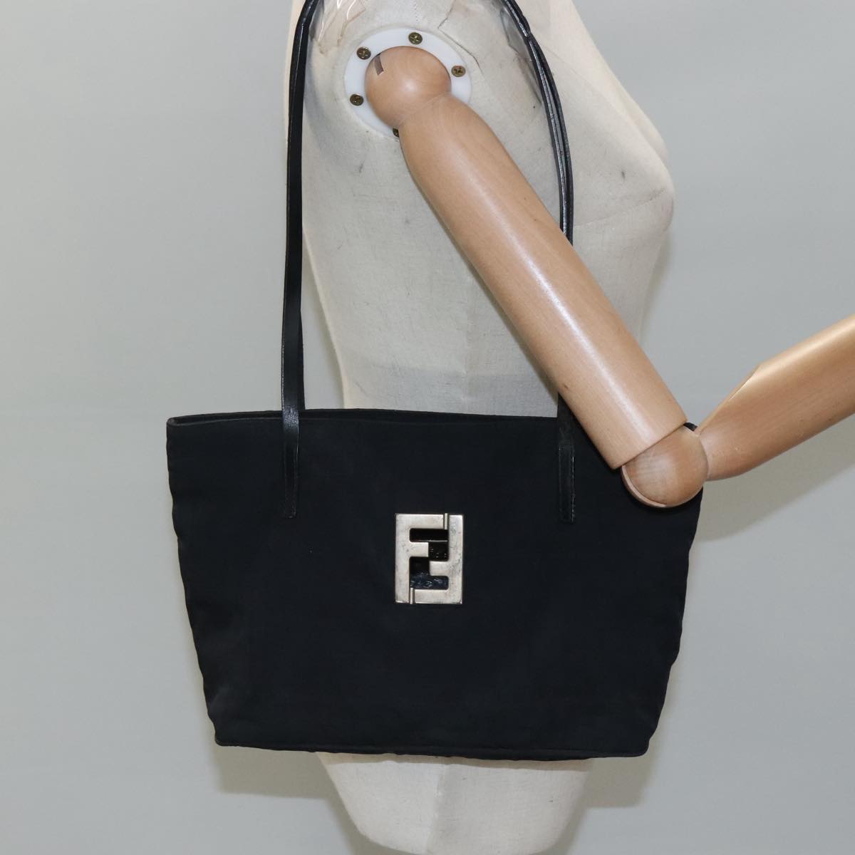 FENDI Zucca Canvas Shoulder Bag Black 111928