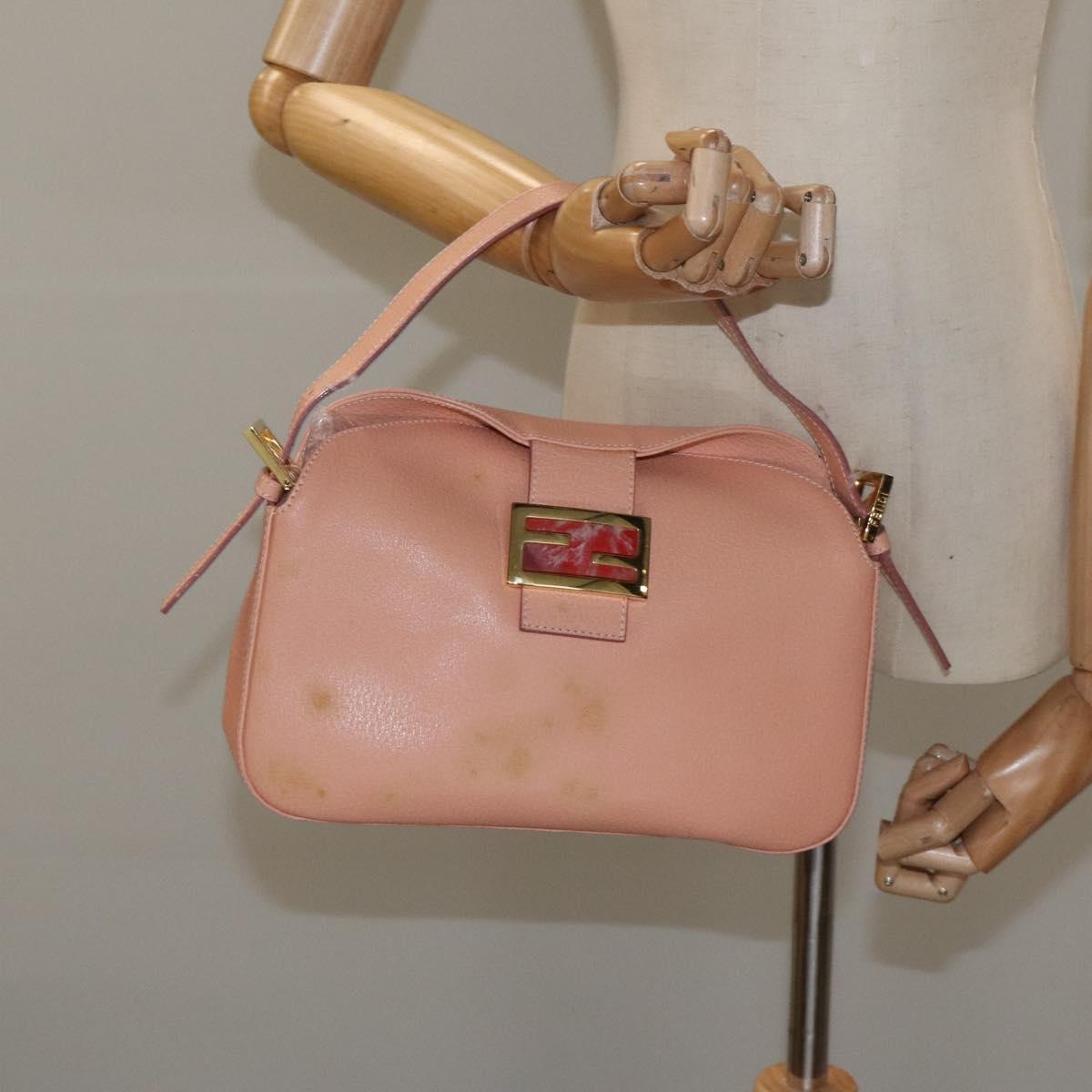FENDI Mamma Baguette Shoulder Bag Leather Gold Pink 112595