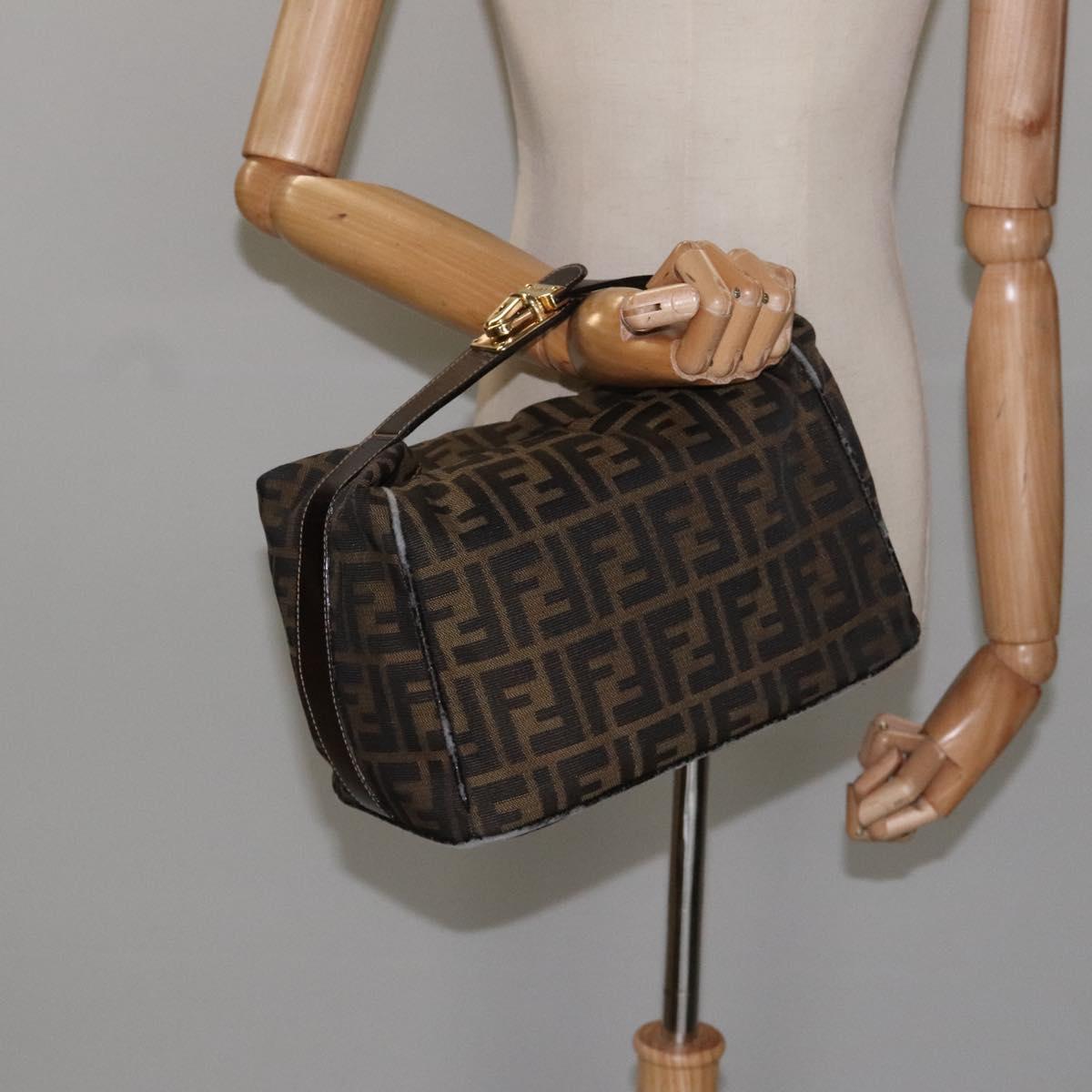 FENDI Zucca Canvas Vanity Hand Bag Brown Black gold 113069