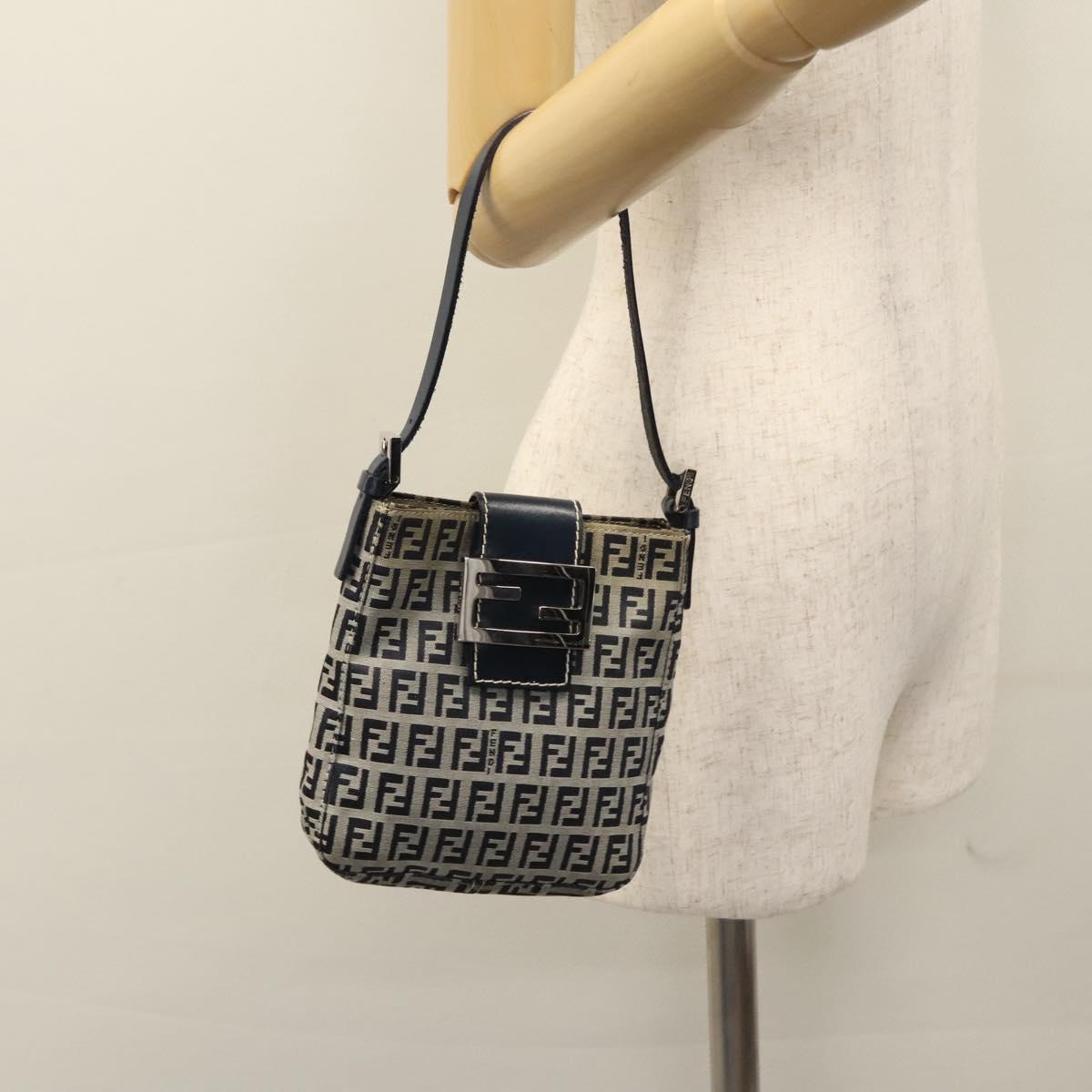 FENDI Zucchino Canvas Hand Bag Navy 113285