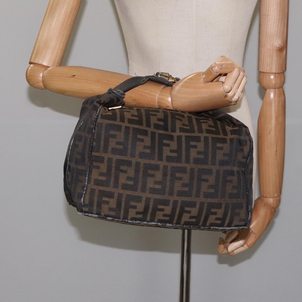 FENDI Zucca Canvas Vanity Hand Bag Brown Black 115424