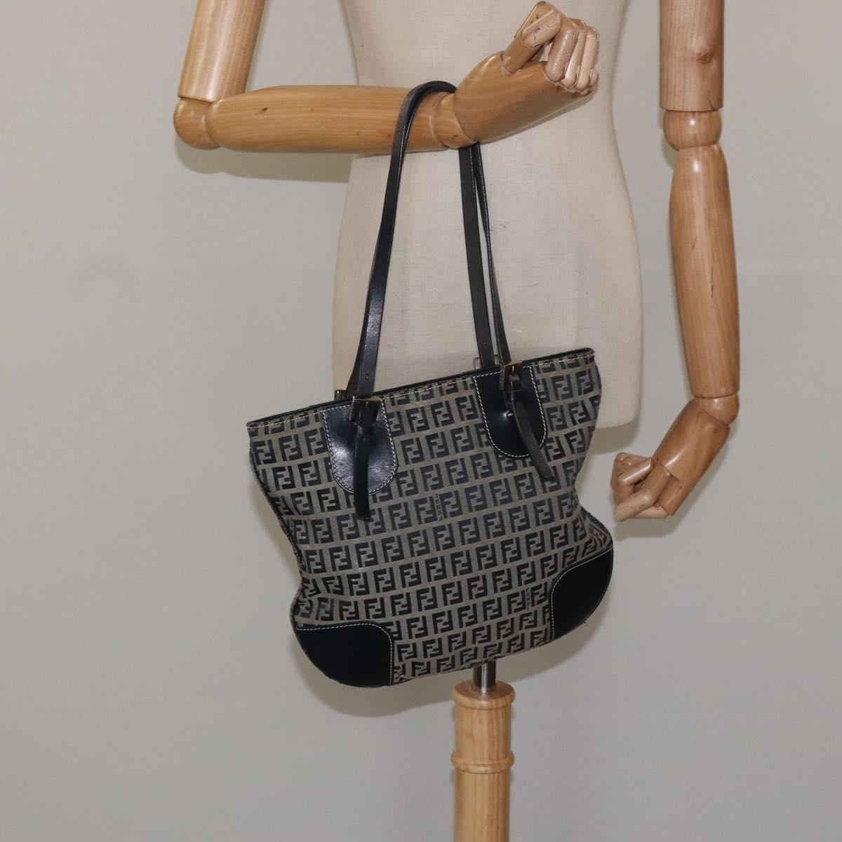 FENDI Zucchino Canvas Hand Bag Navy Silver 115520