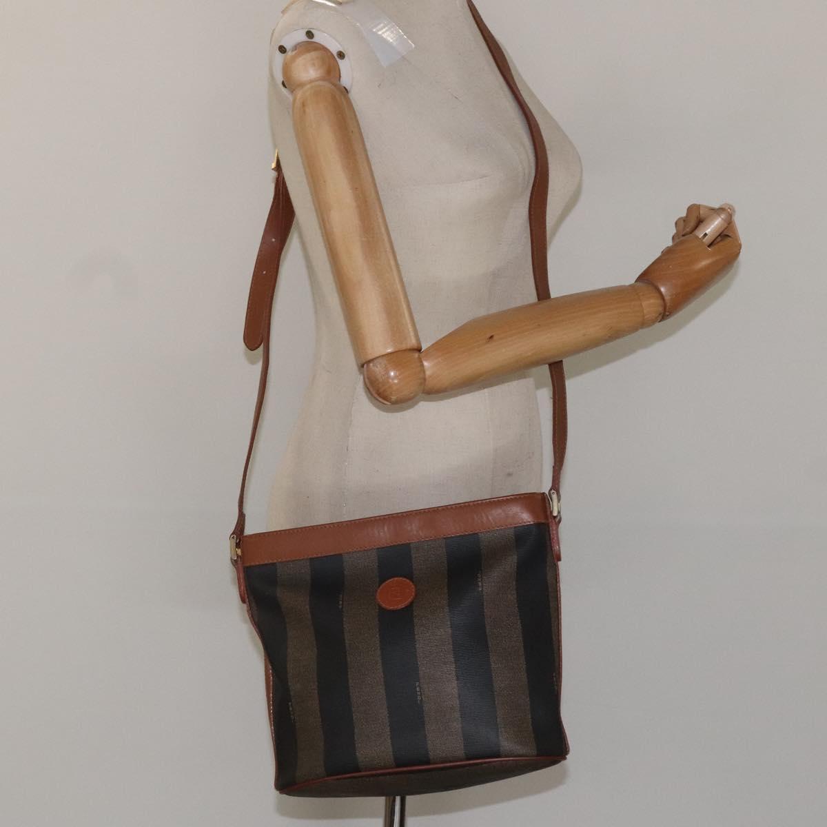 FENDI Pecan Canvas Shoulder Bag Brown Black 115751