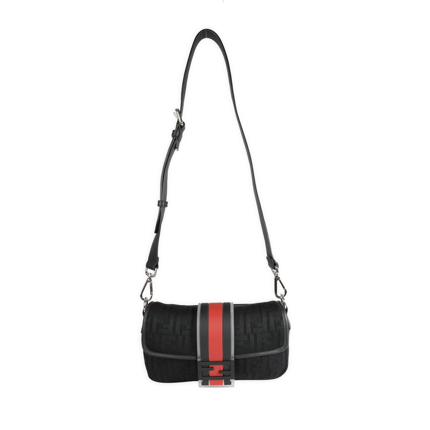 Fendi Black Neoprene & Leather Baguette Messenger Bag