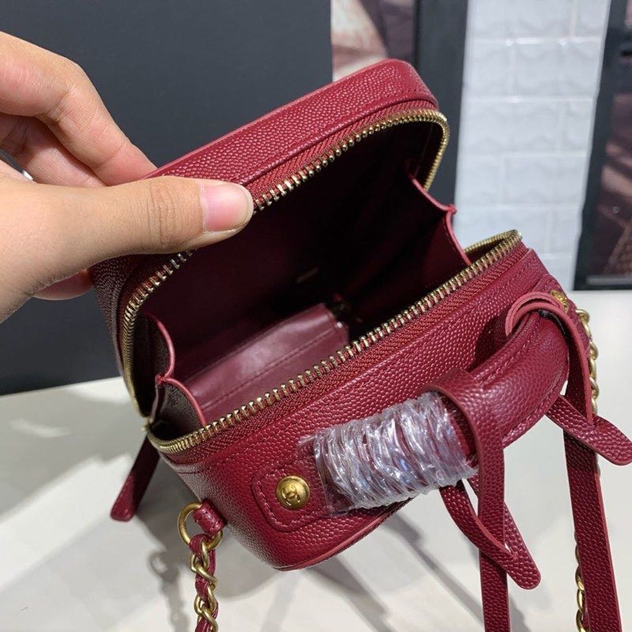 CHL Filigree Vertical Vanity Case Bag Burgundy For Women Handbags, Shoulder And Crossbody Bags 6.7in/17cm