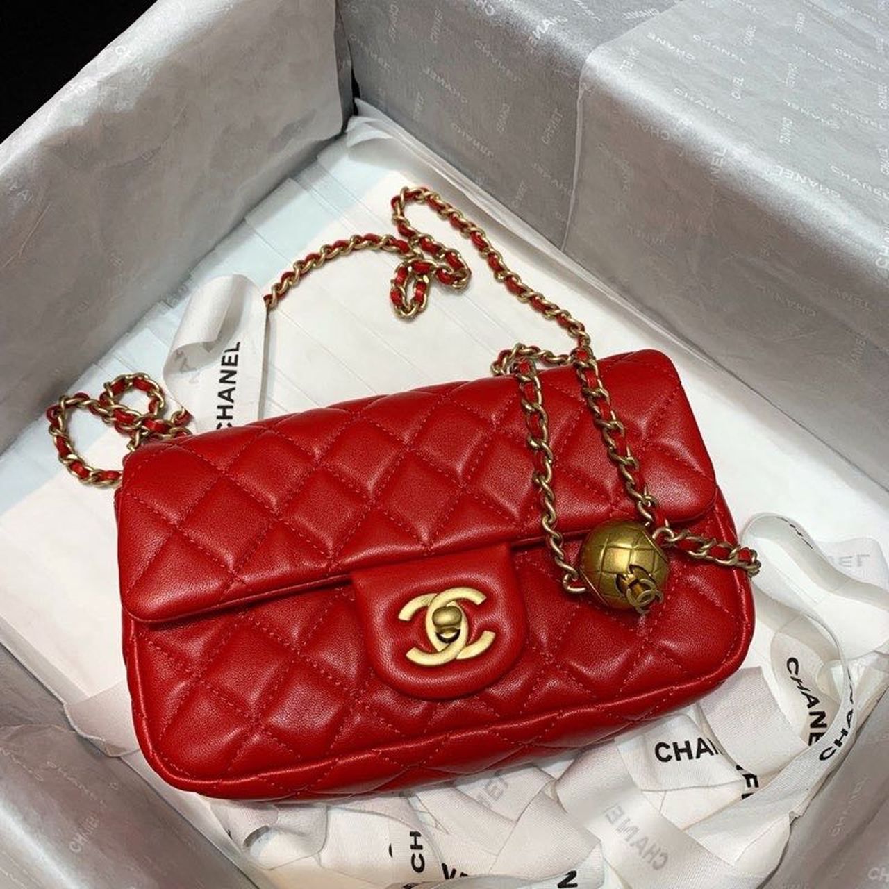 CHLGlamIap Bag With CHLBall On Strap Red For Women Handbags, Shoulder And Crossbody Bags 7.8in/20cm AS1787